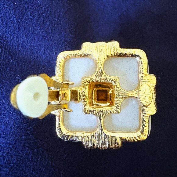 Vintage Antique Gold Rhinestone and Carved Marble Earrings EUC - Picture 6 of 12